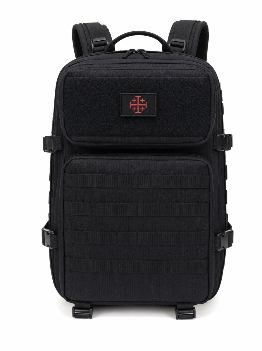 Jerusalem Cross Patch - on backpack