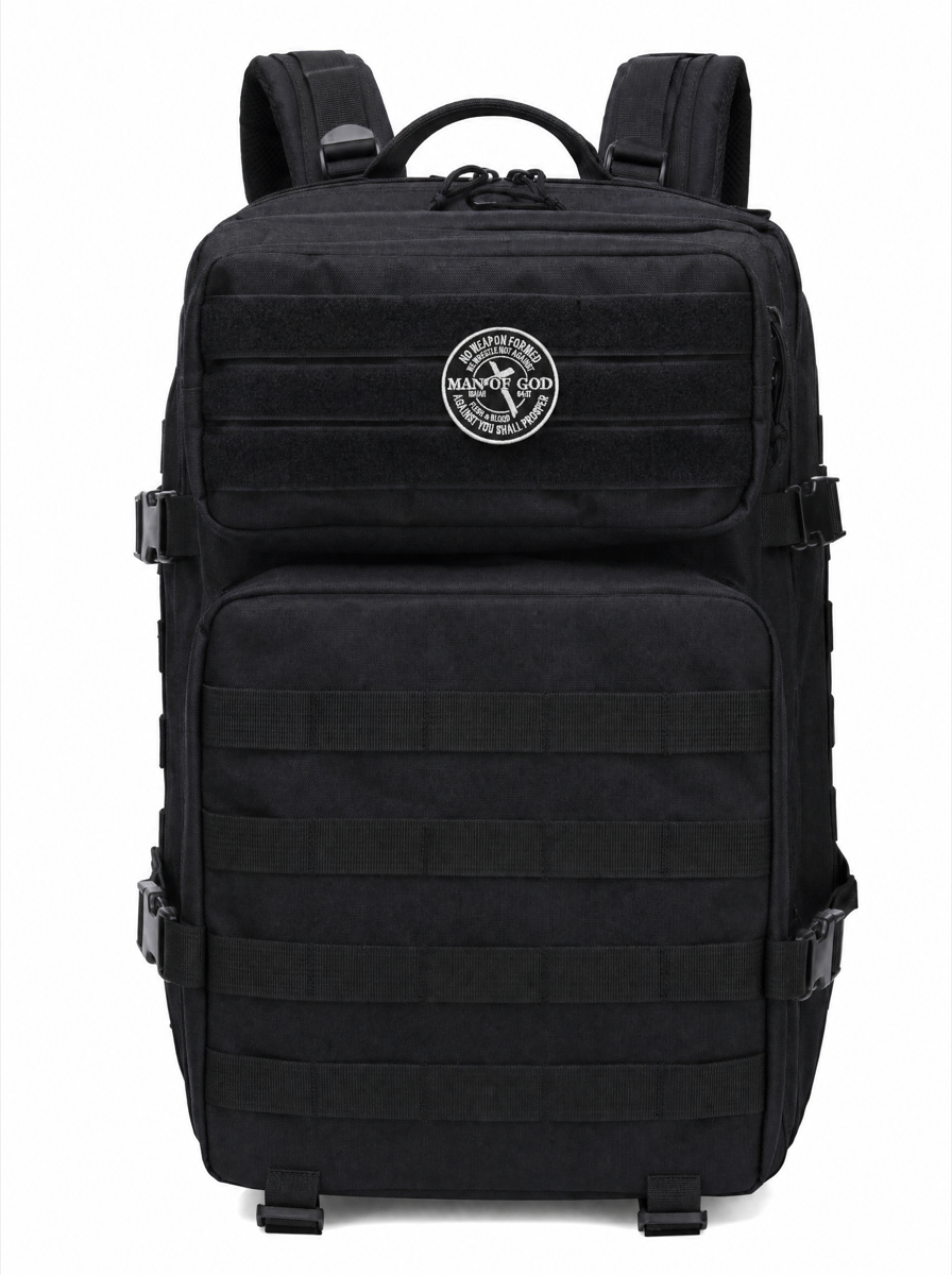 Man of God Patch - on backpack
