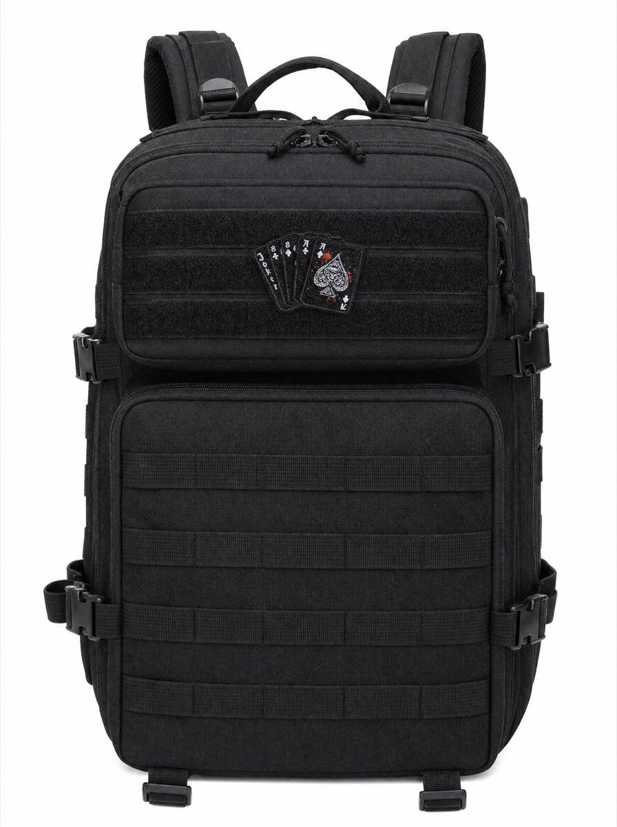 Dead Man's Hand Patch - on backpack