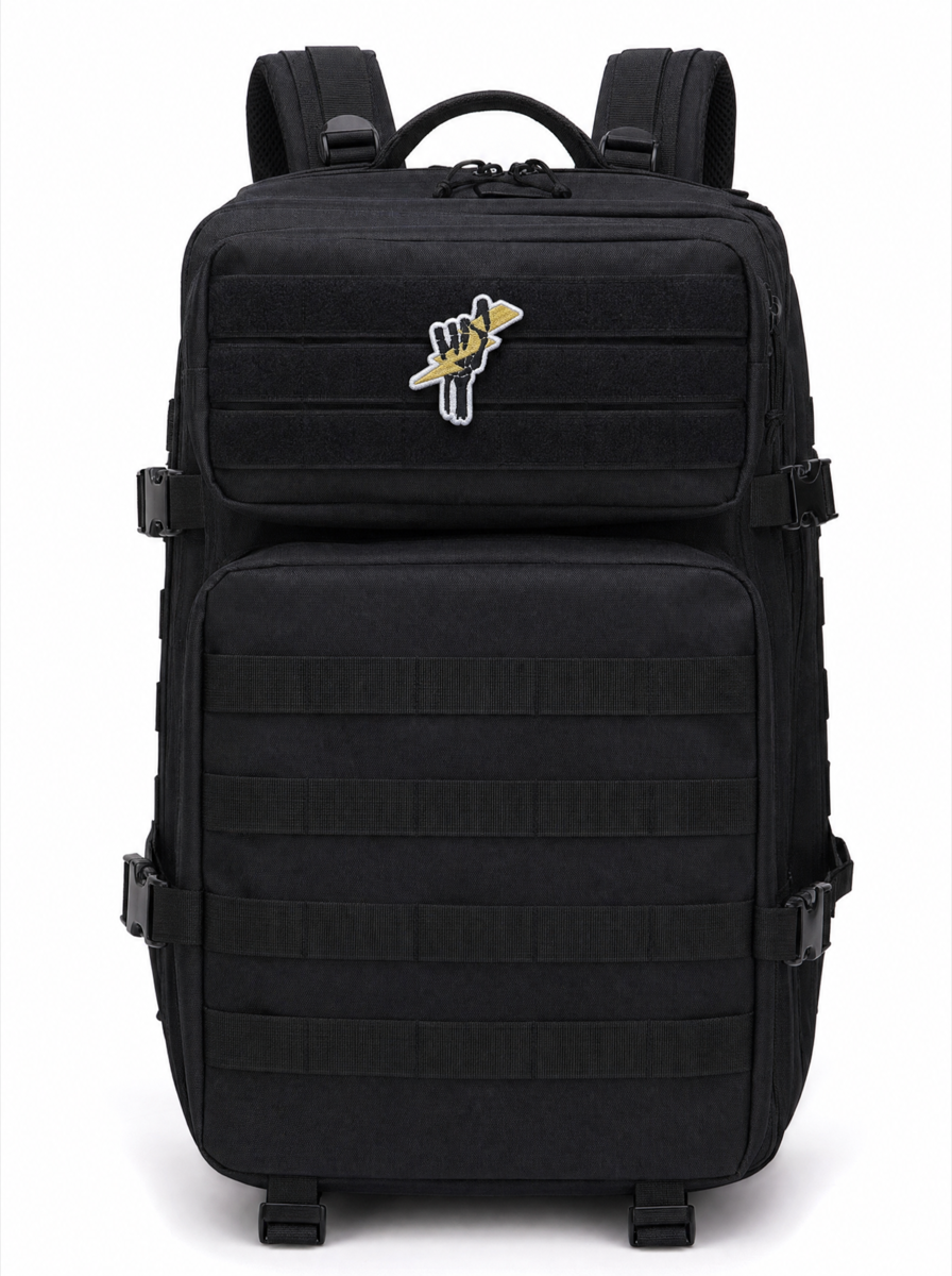 Lightning Bolt Skeleton Hand Patch - on backpack
