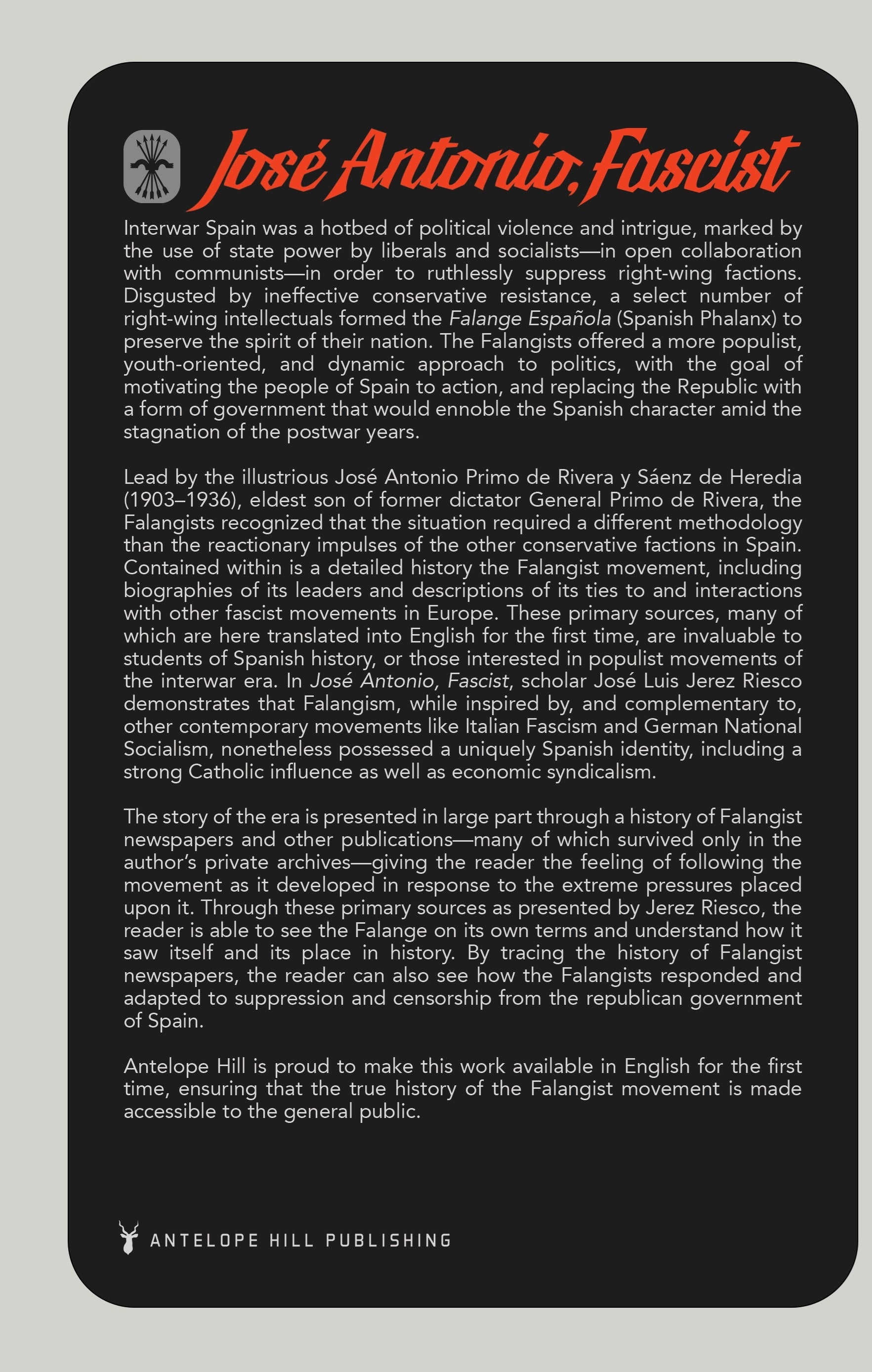 Jose Antonio, Fascist - Back Cover