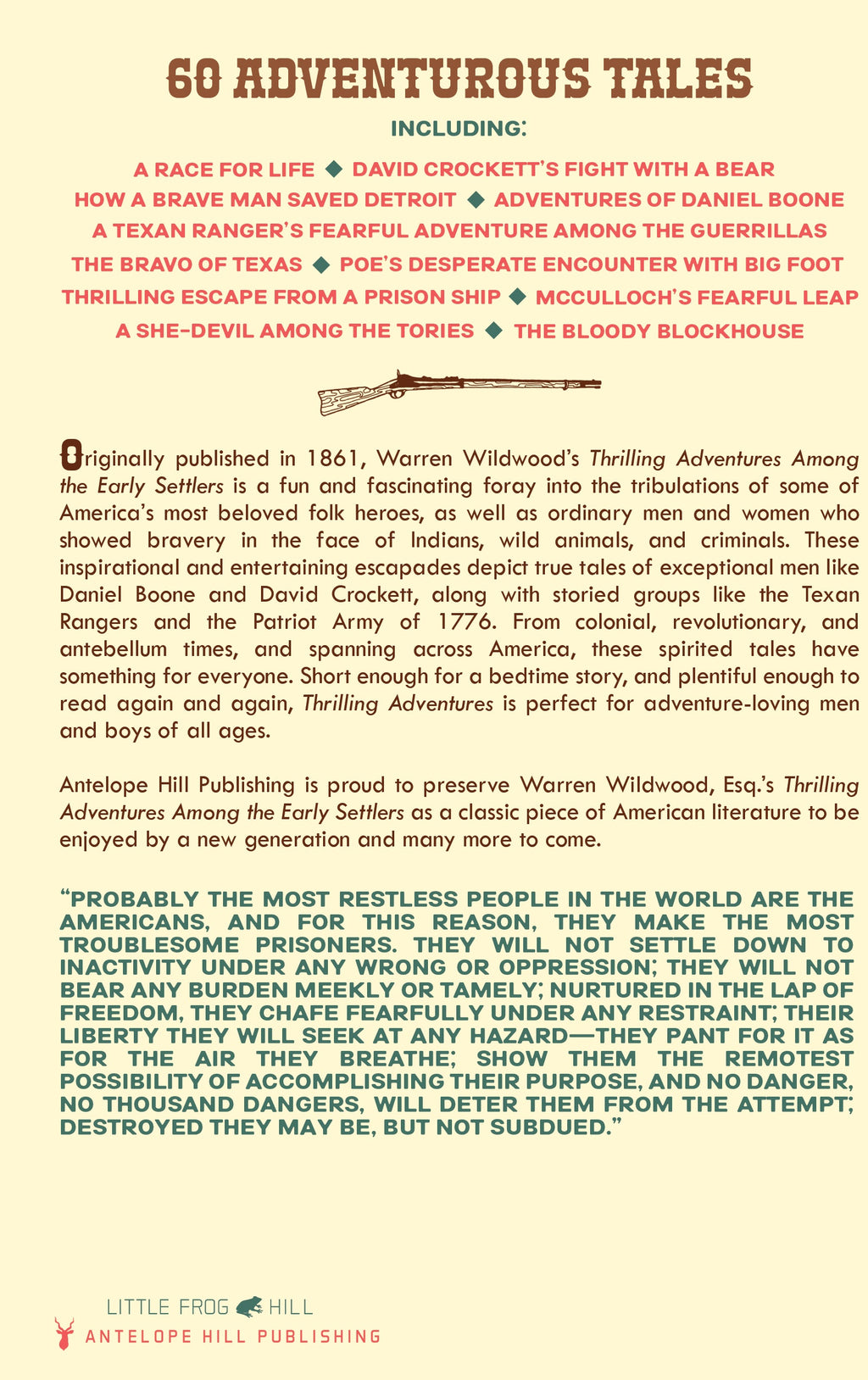 Thrilling Adventures Among the Early Settlers - Back Cover