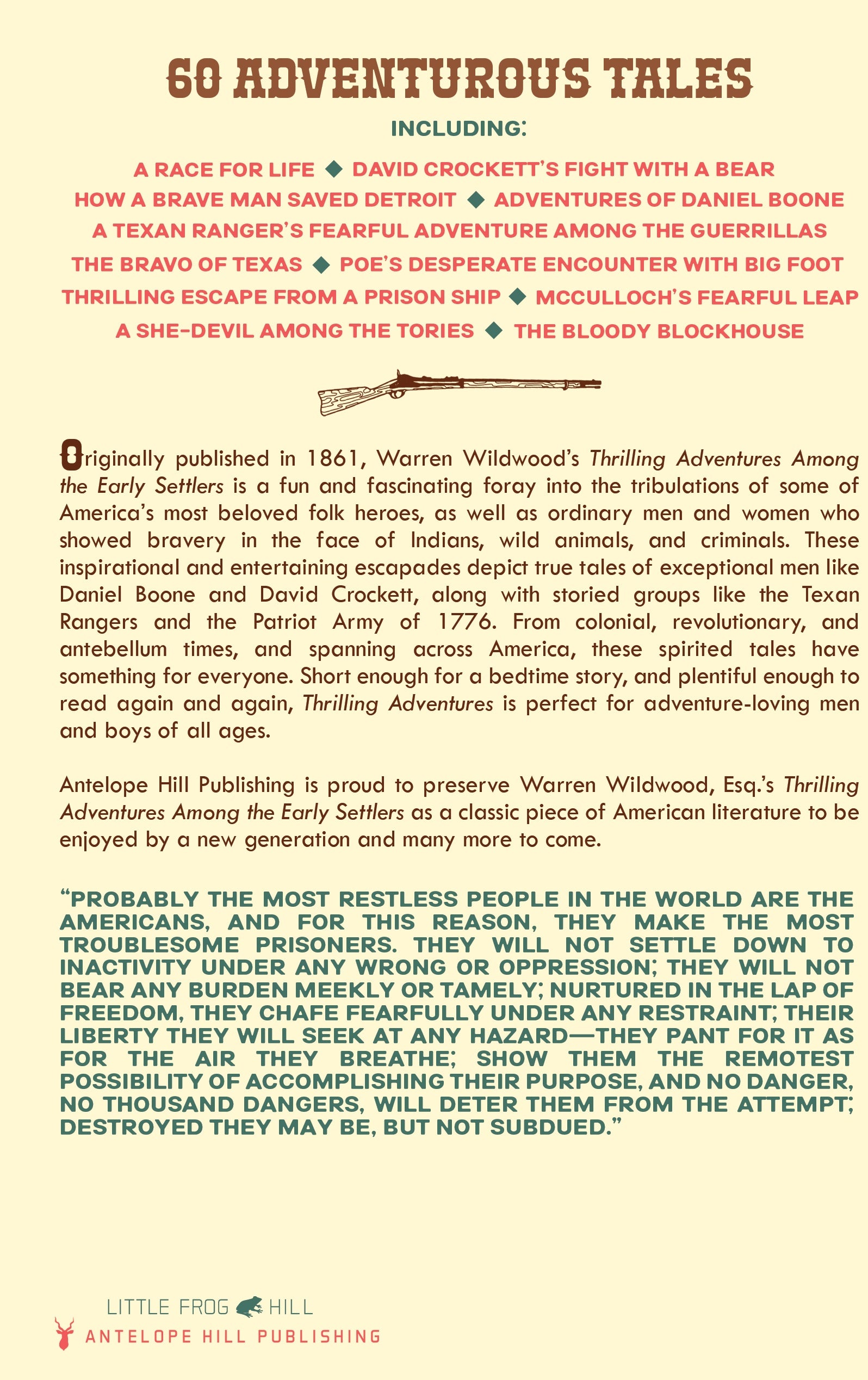 Thrilling Adventures Among the Early Settlers - Back Cover