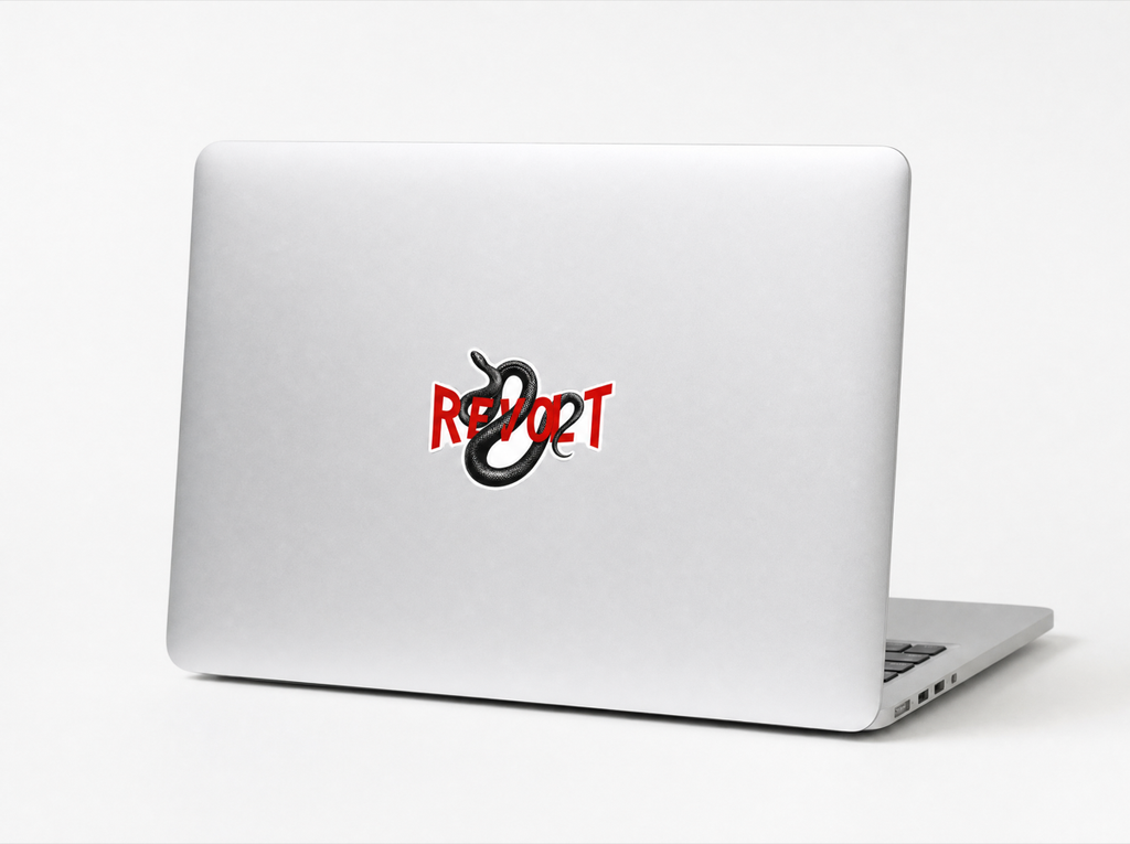 REVOLT sticker on laptop
