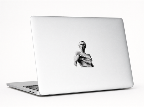 CONQUER sticker on laptop